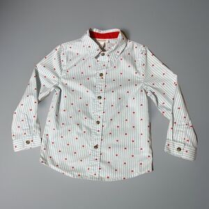 Cat & Jack Boy's 5T Blue /White Striped Button Down Oxford Shirt W/Red Hearts